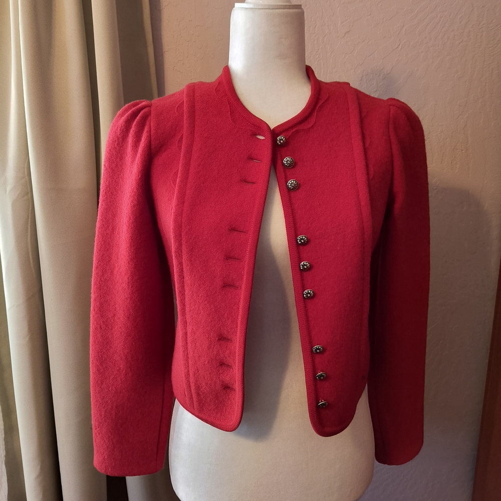 Red Wool Women's Blazer with Button Accents